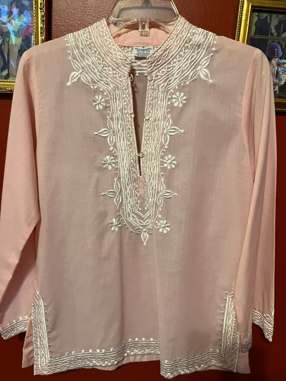 Pink Embroidered Women's Tunic Top - Classic Ethnic Style